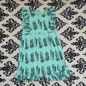 Girls' Teal Feather Print Ruffle Kate Quinn Outfit